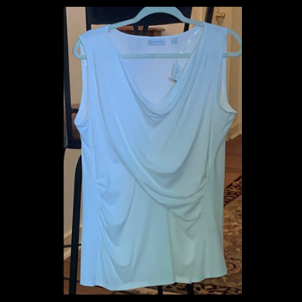 NY & Co White Sleeveless Draped Blouse with Roused Side  XL  NWT
